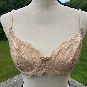 Victorias Secret bra unlined seamed floral lace semi sheer beige 90s vtg NWT 34C